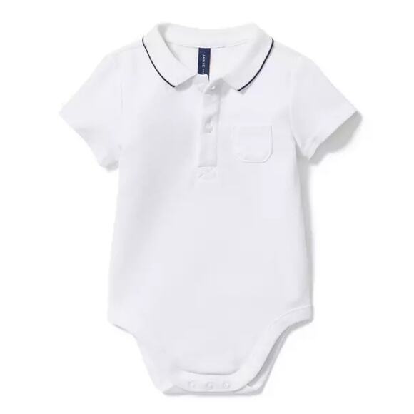 Janie and Jack White Polo Bodysuit Navy Trim Collar Size 3-6 Months New Baby Boy - Picture 1 of 4